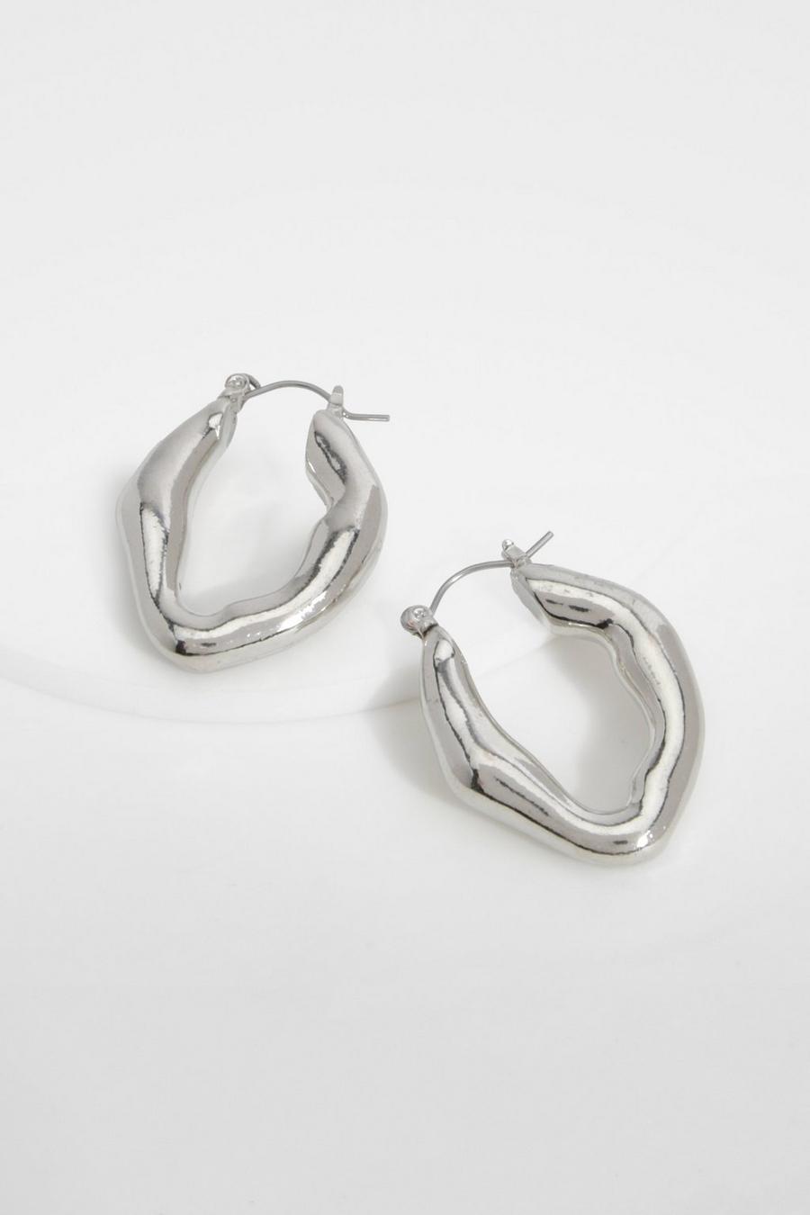 Silver Chunky Abstract Hoop Earings image number 1
