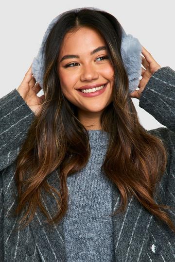 Grey Faux Fur Trim Earmuffs