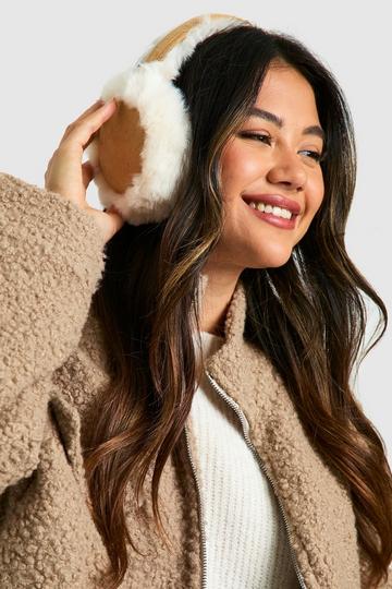 Faux Fur Trim Earmuffs ivory