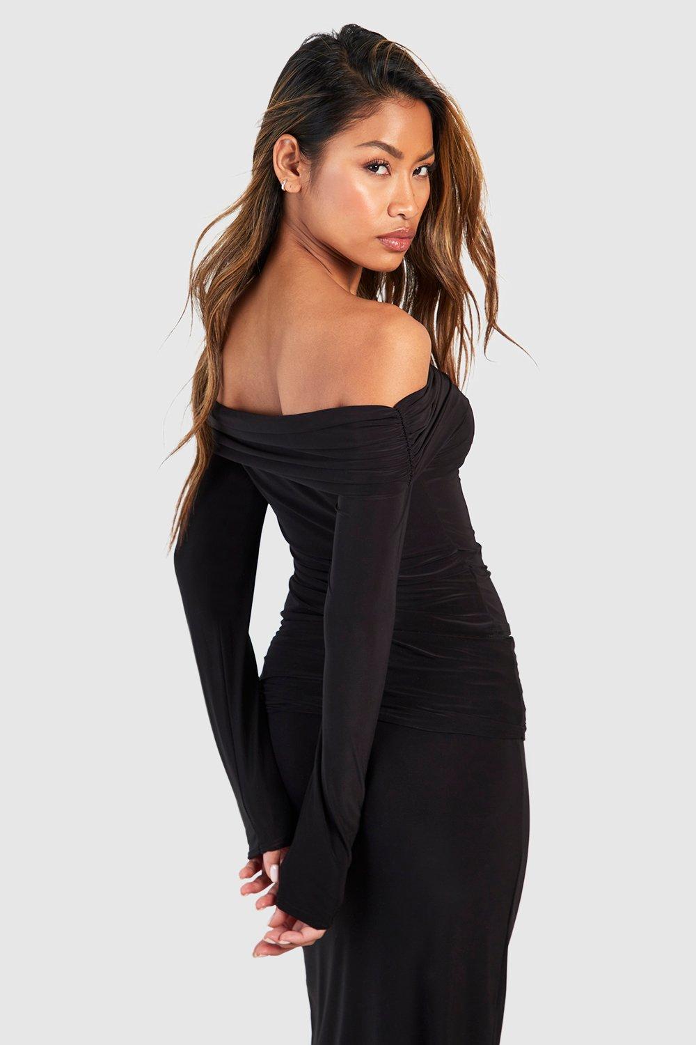 Boohoo black bardot top cheap