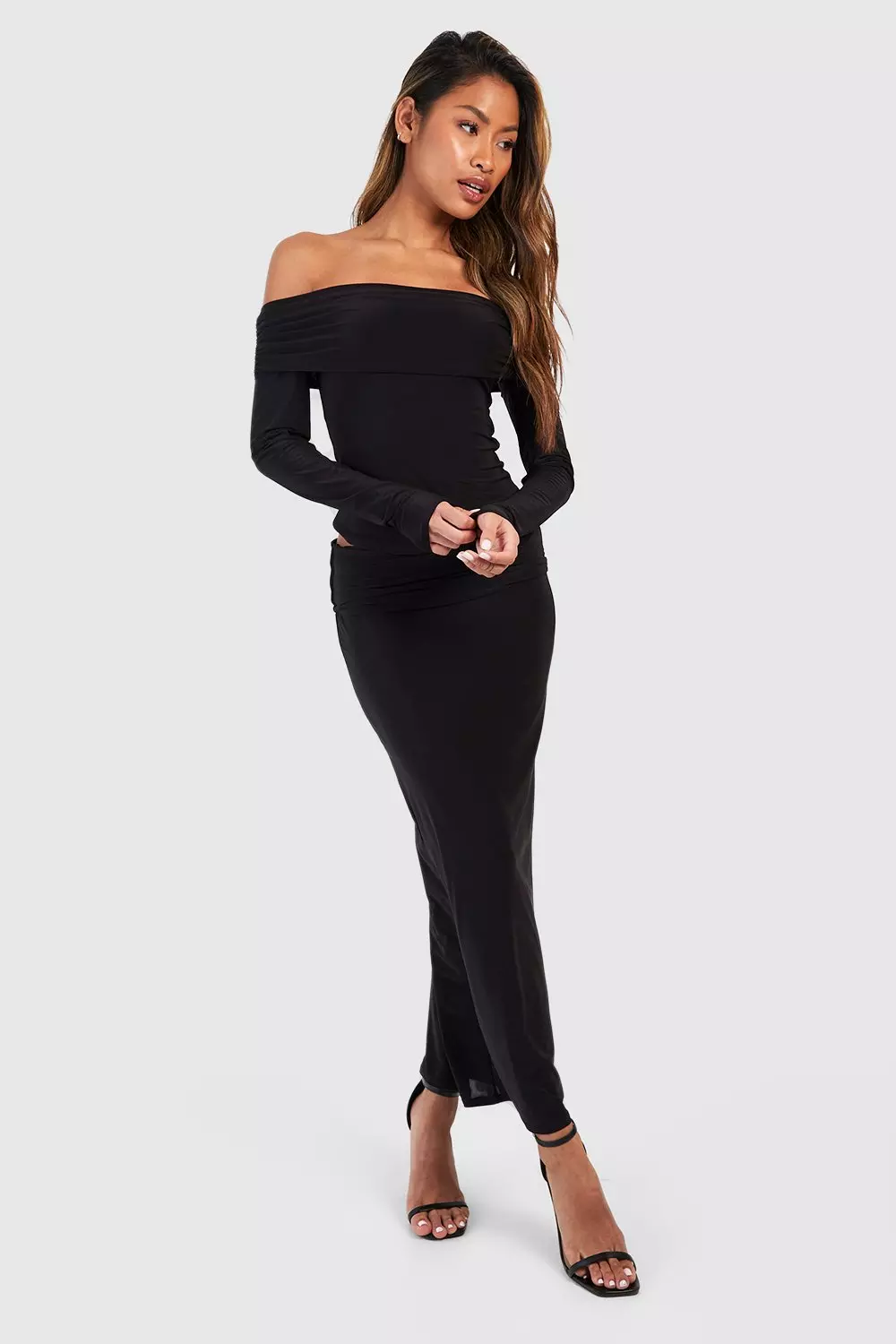 Black Ruched Draped Bardot Top alternative image
