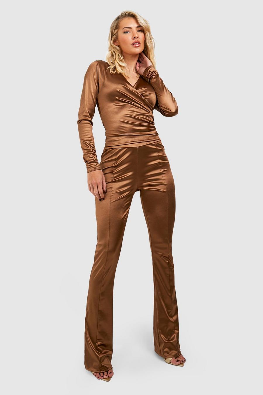 Chocolate marrón Seam Front Puddle Hem Trousers