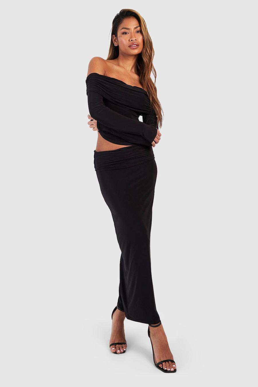 Black Ruched Waist Floor Sweeping Maxi Skirt image number 1