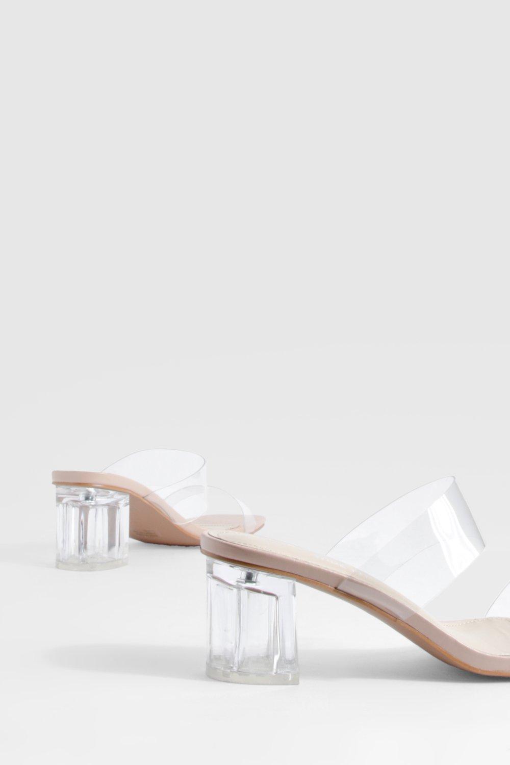 Nude Wide Fit Clear Block Heel Sandal