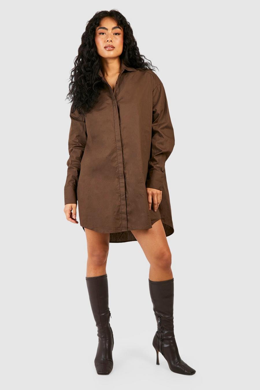 Robe chemise oversize en coton, Chocolate image number 1