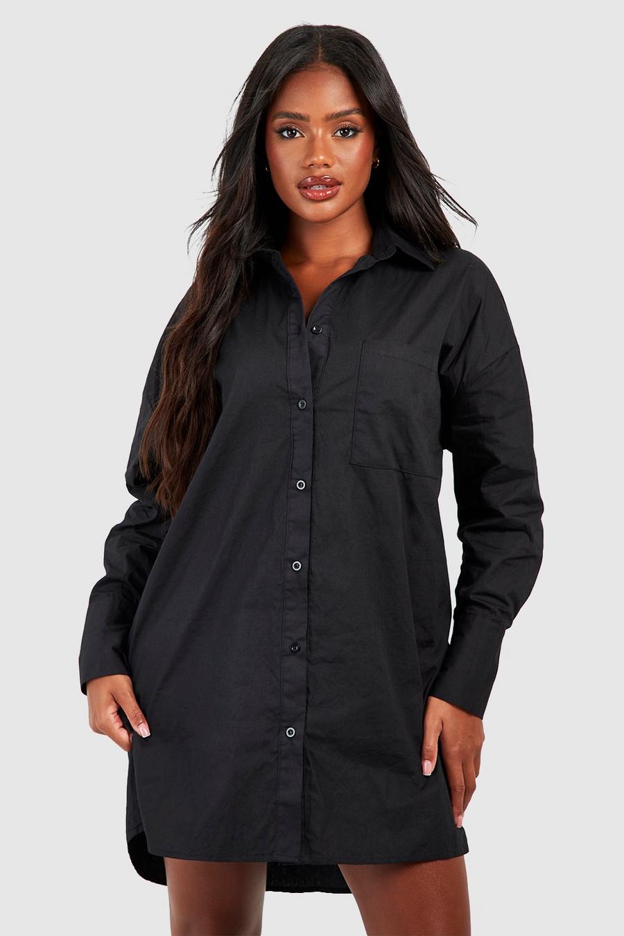 Black Oversized Cotton Shirt Dress image number 1