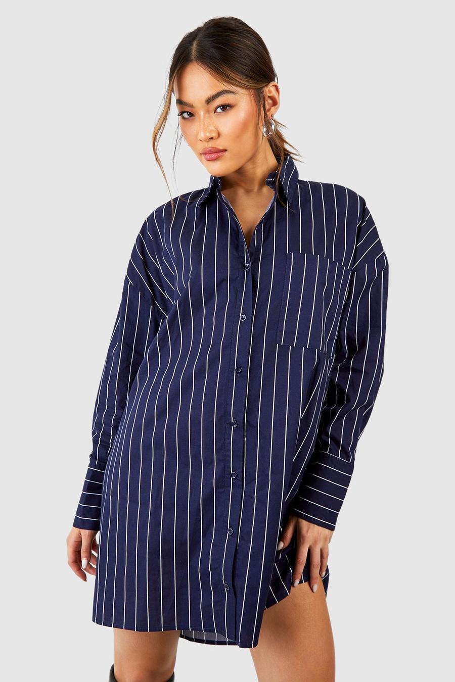 Robe chemise oversize à rayures, Navy image number 1