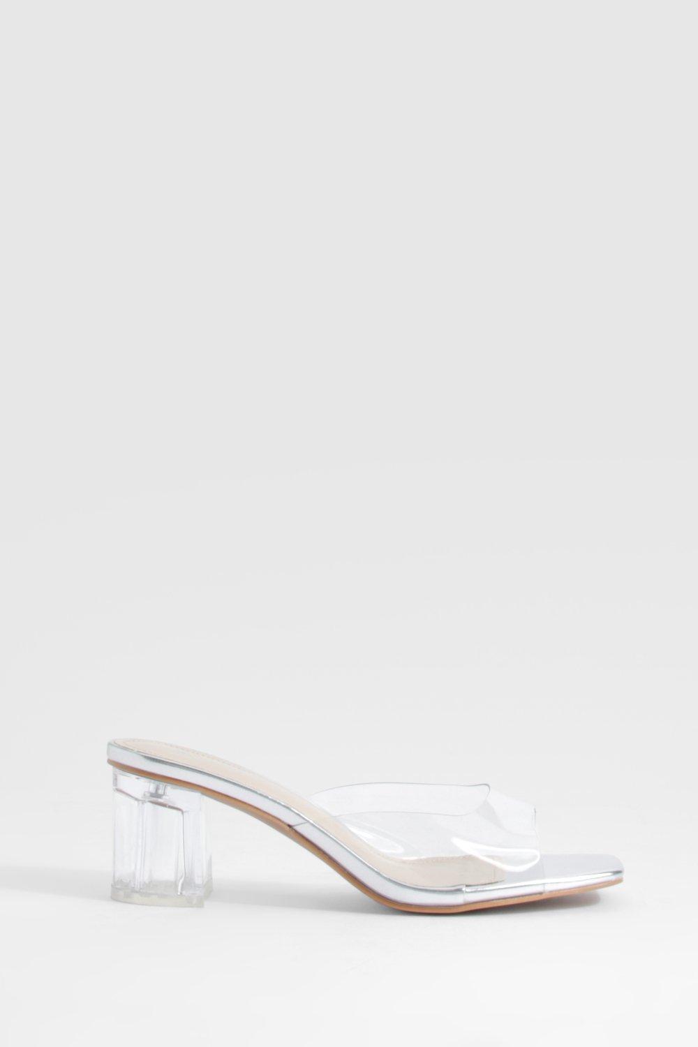 Silver and clear block on sale heels