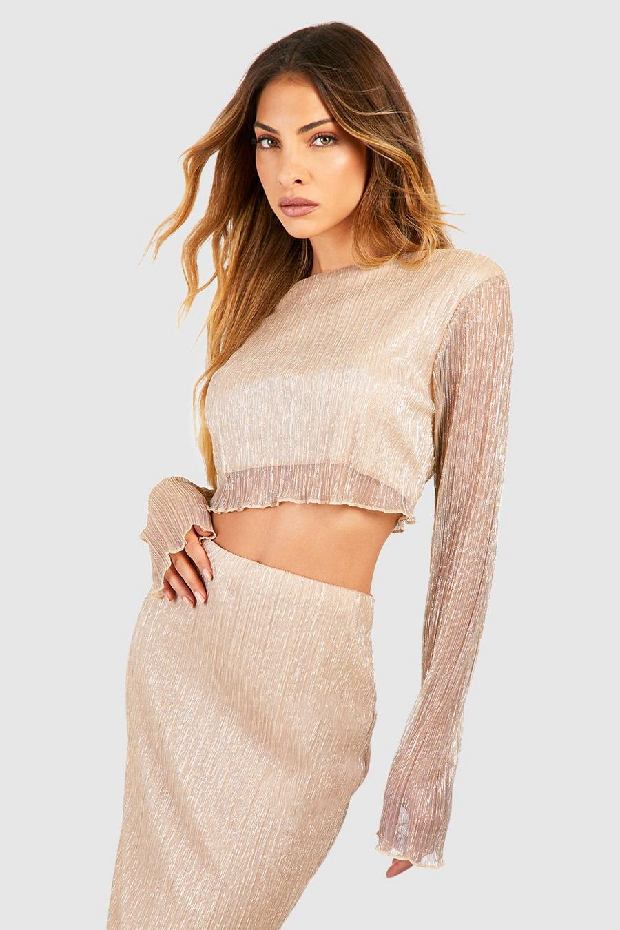 Champagne Boxy Glitter Top Met Boothals image number 1