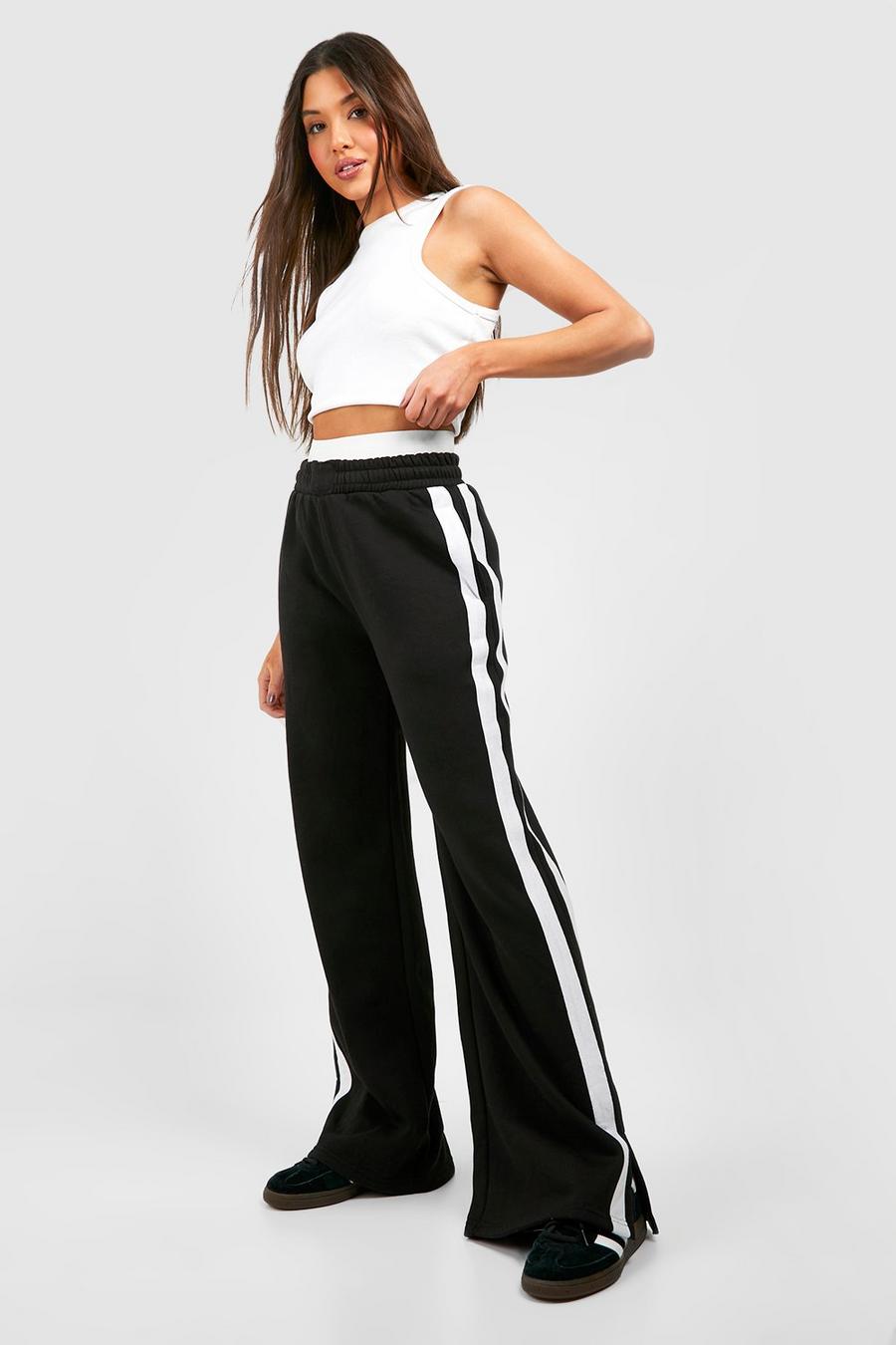 Pantalón deportivo holgado con línea lateral y cintura doble, Black image number 1