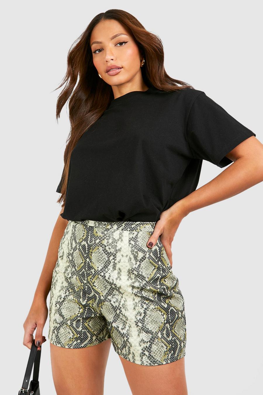 Brown Tall Faux Snakeskin Pu Tailored Shorts