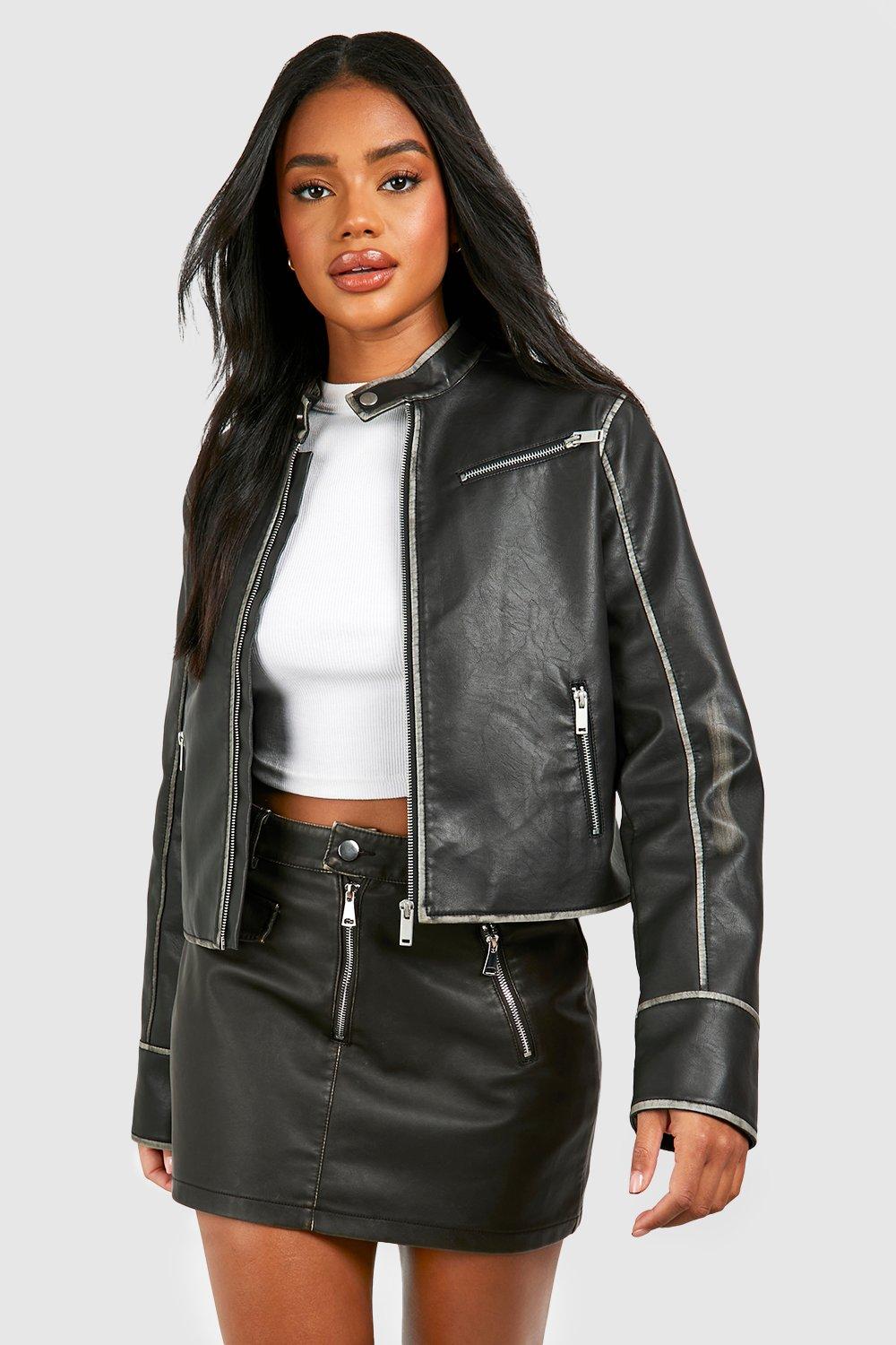 Black fitted leather outlet jacket