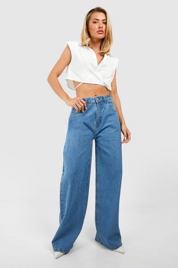 Felblauwe High Rise Jeans Met Rechte Pijpen bright blue