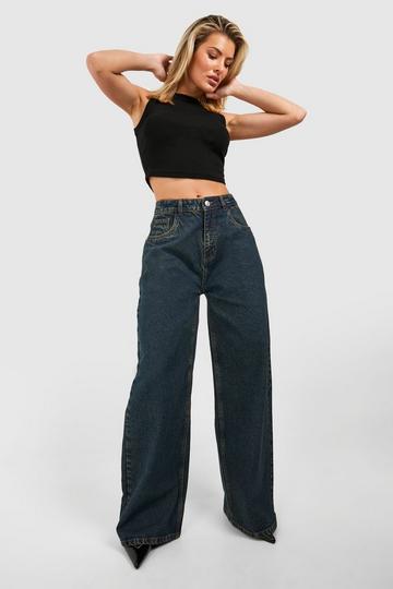 Indigo Vintage Tint High Rise Jeans Met Rechte Pijpen washed indigo