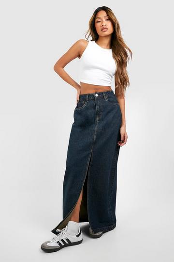 Vintage Tint Indigo Split Front Denim Maxi Skirt washed indigo