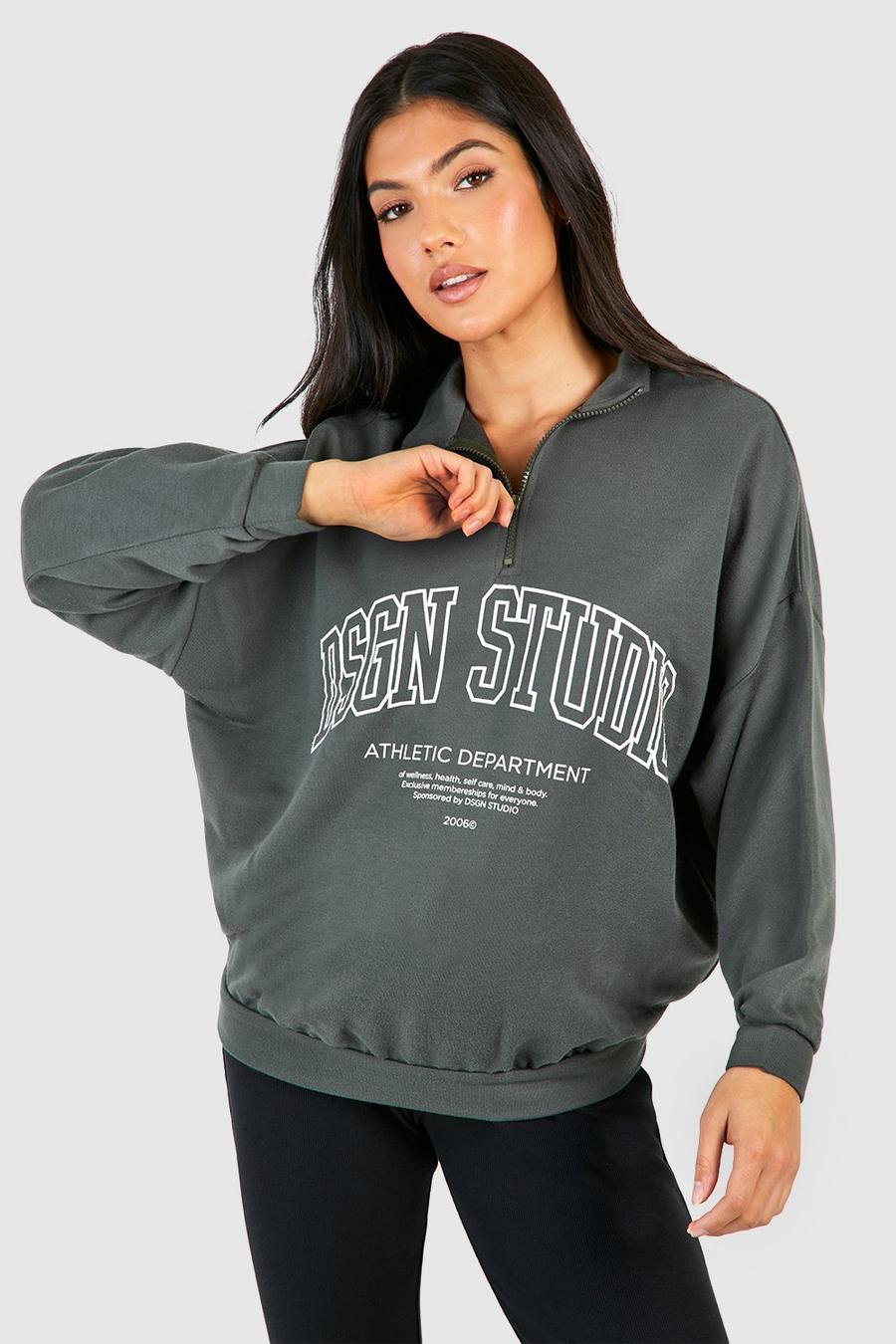 Umstandsmode Sweatshirt mit Dsgn Studio Print und halbem Reißverschluss, Khaki image number 1