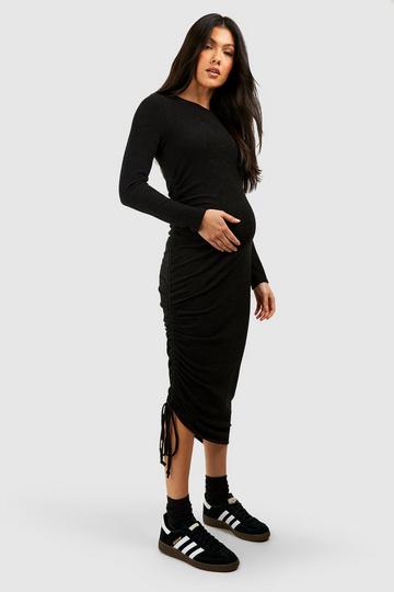 Maternity Ruched Detail Midi Dress black