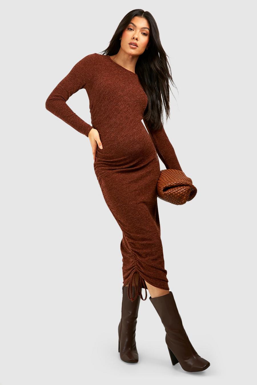 Chocolate Maternity Ruched Detail Midaxi Dress image number 1