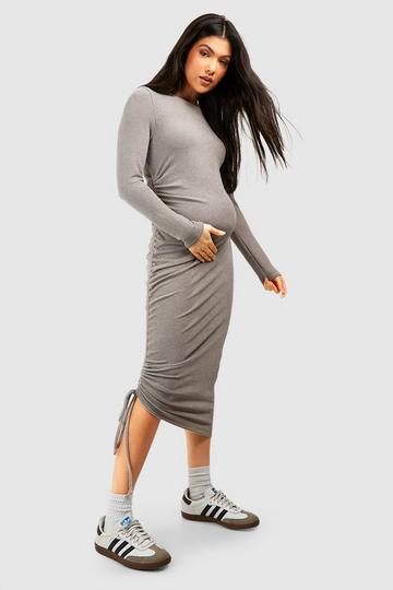 Maternity Ruched Detail Midi Dress light grey