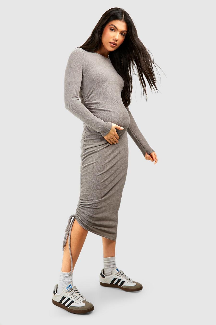 Light grey Maternity Ruched Detail Midi Dress