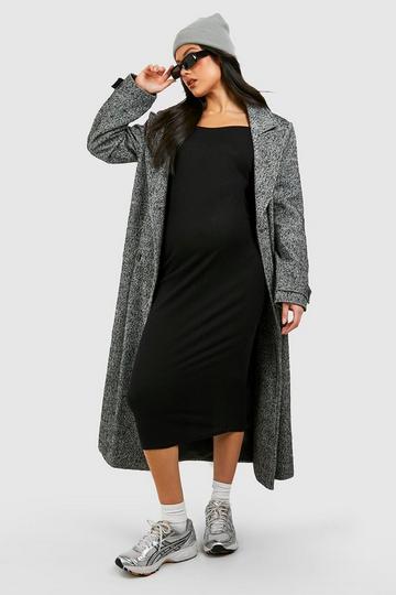 Maternity Brushed Rib Sweetheart Neck Midi Dress black