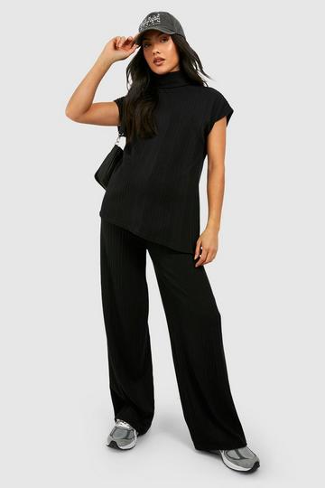 Black Maternity Brushed Rib Turtleneck Loungewear Set