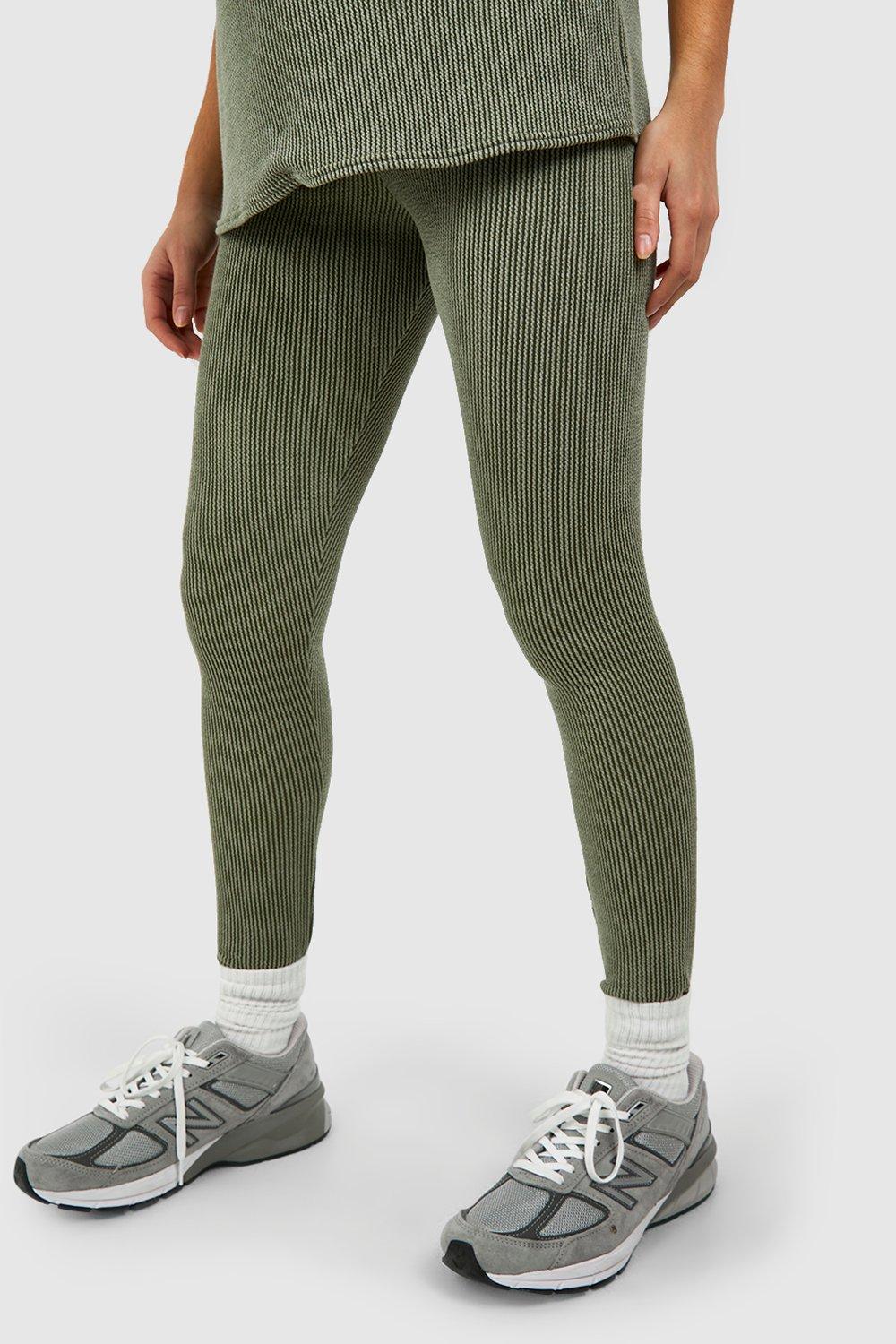 Buy Boohoo Washed Ribbed Leggings In Khaki