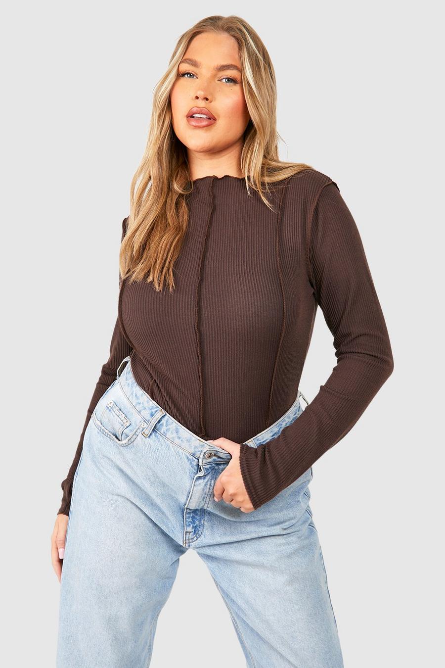 Chocolate Plus Seam Detail Funnel Neck Top image number 1