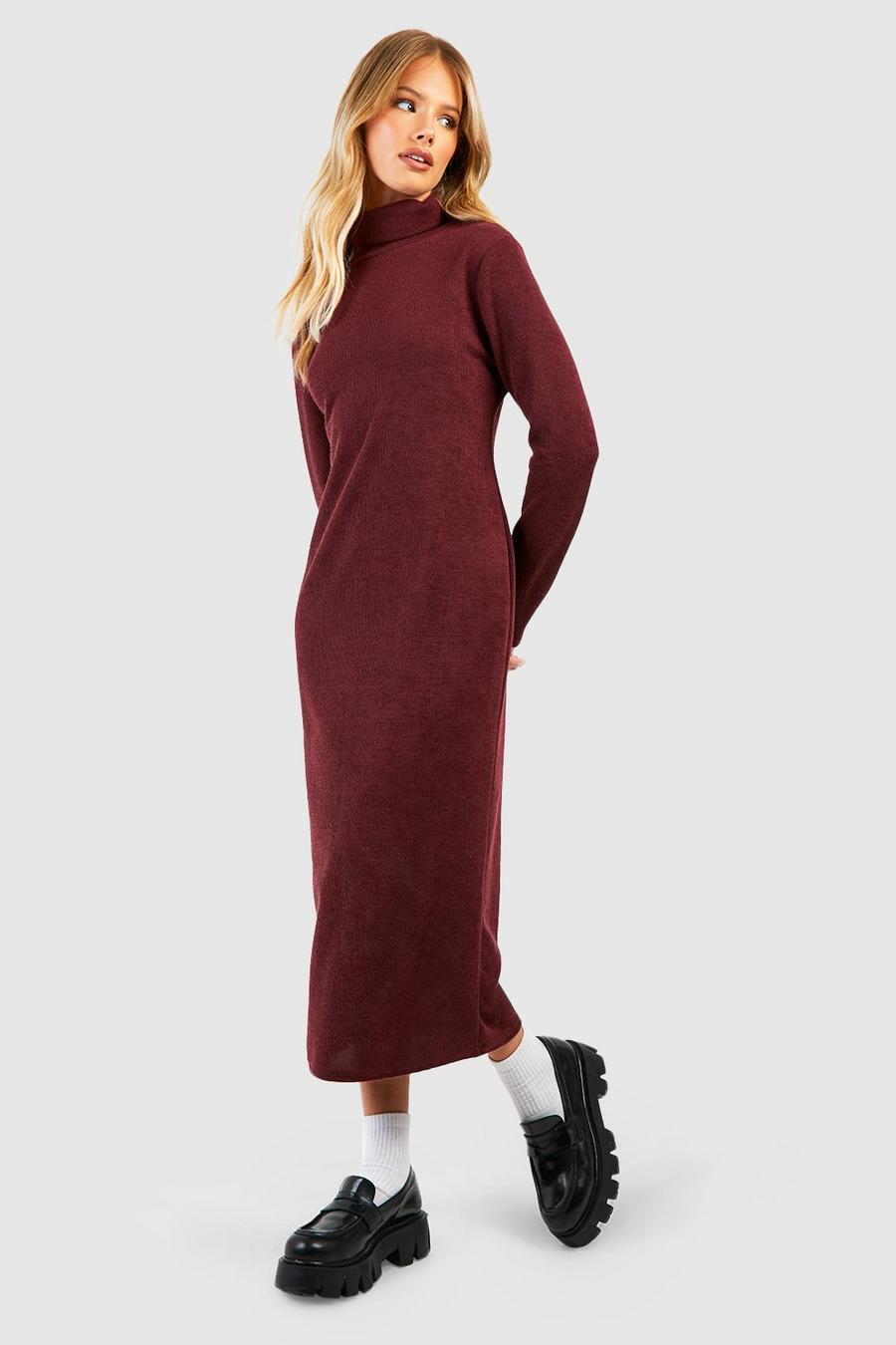 Wine Roll Neck Knit Midaxi Dress image number 1