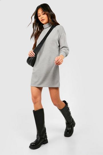 Grey Roll Neck Knit Jumper Dress