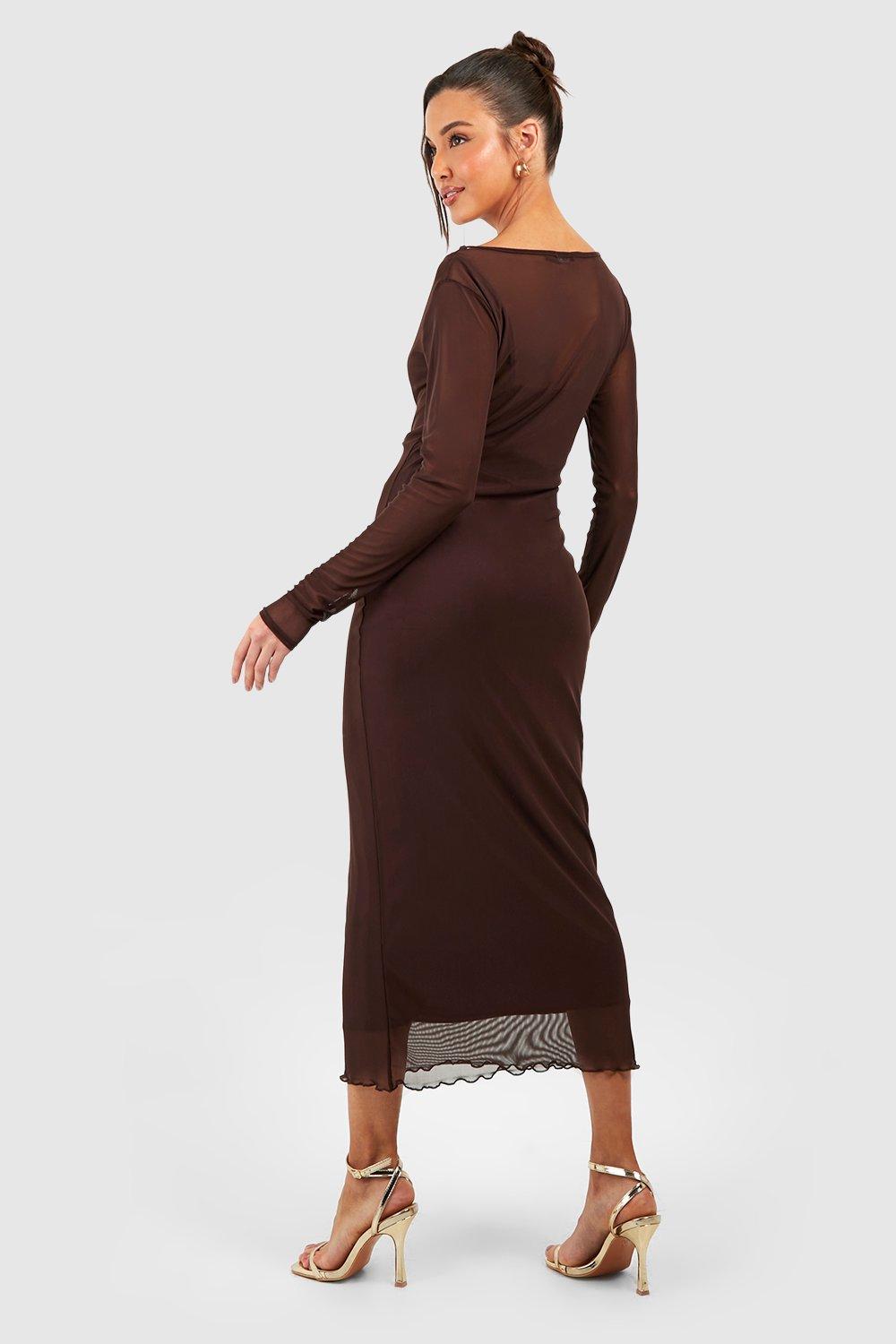 Women's Sheer Mesh Contrast Midaxi Dress