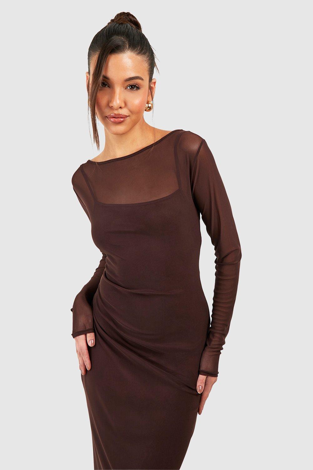 Sheer Mesh Contrast Midaxi Dress