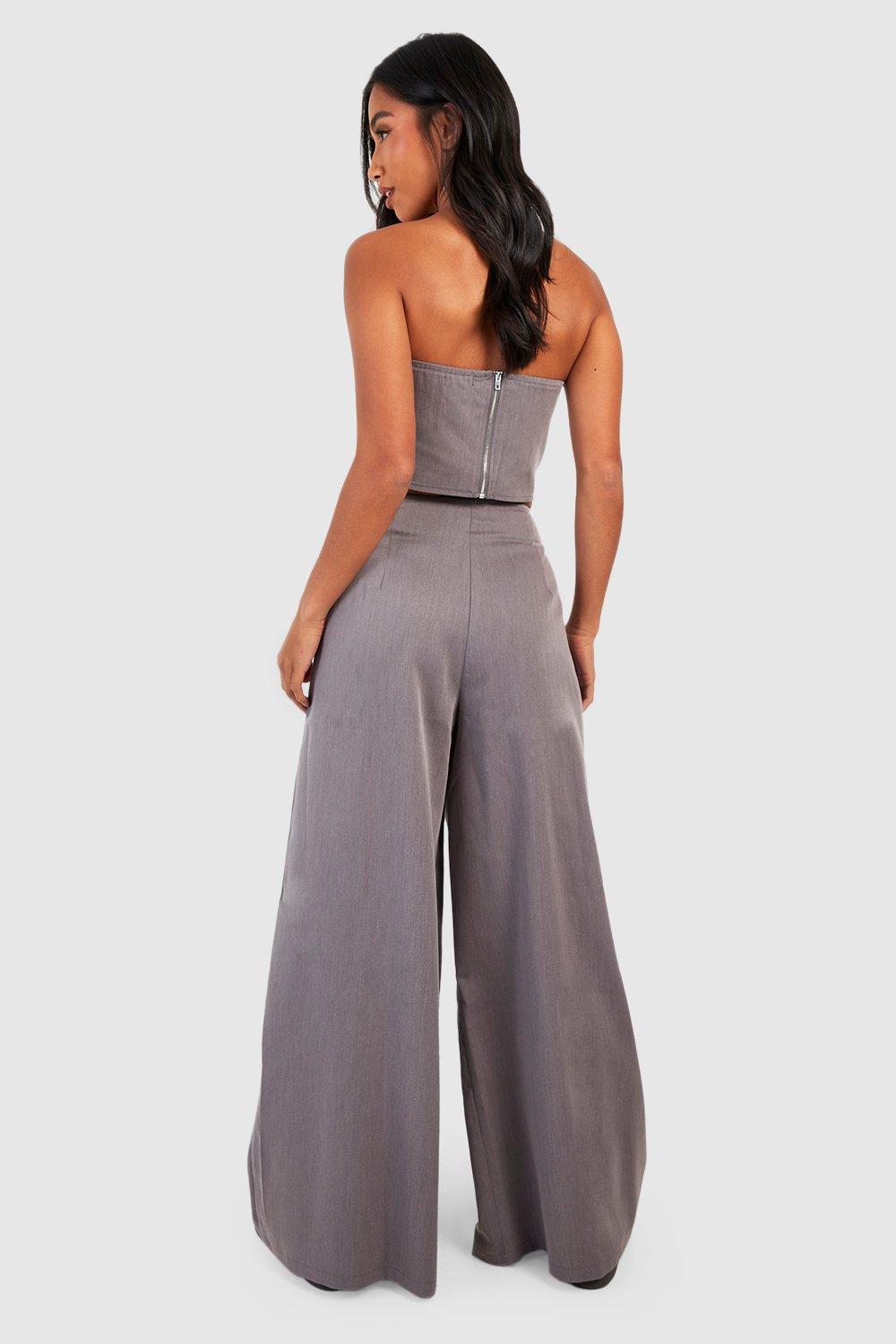 Women's Petite High Waist Pleat Detail Wide Leg Trouser