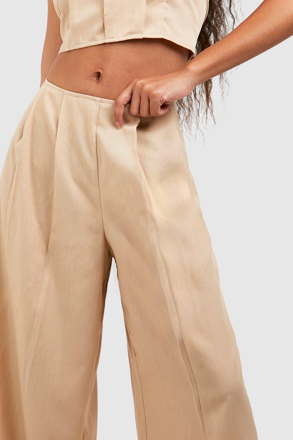 Women's Petite High Waist Pleat Detail Wide Leg Trouser