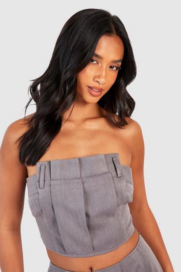 Petite Getailleerde Bandeau Top grey