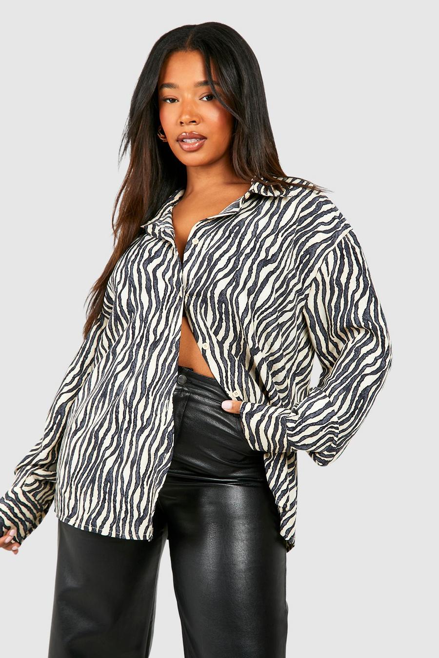 Black Plus Zebra Stripe Satin Shirt