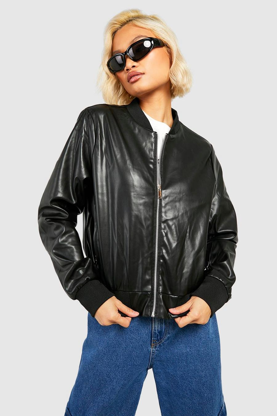 Giacca Bomber in pelle sintetica, Black image number 1