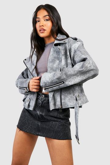 Petite - Veste biker en simili grey