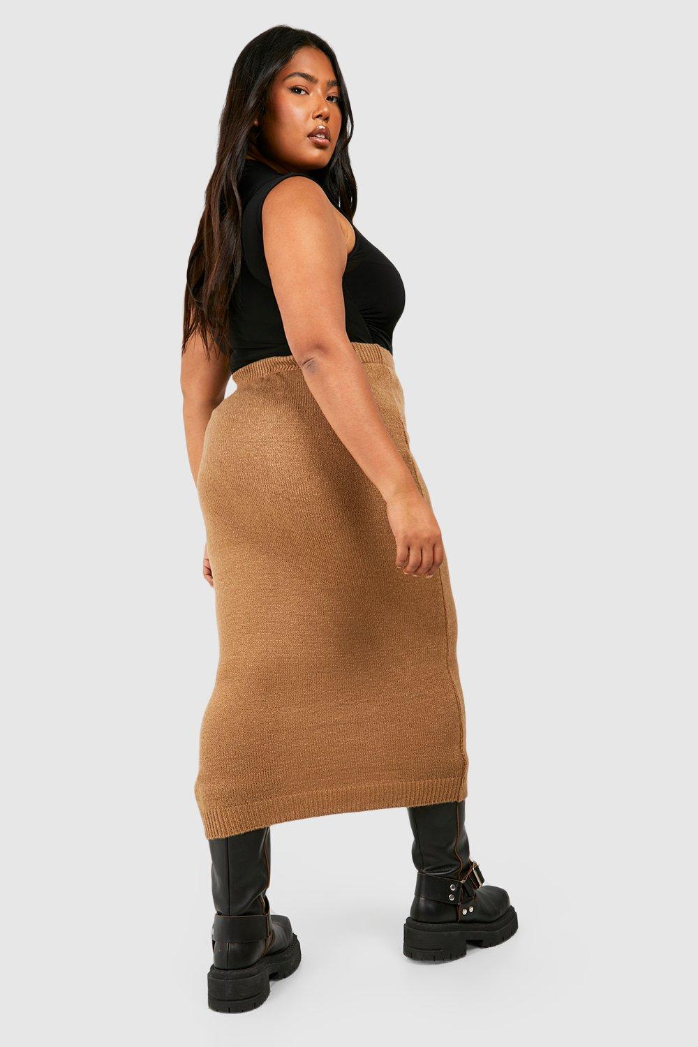 Plus size outlet camel midi skirt