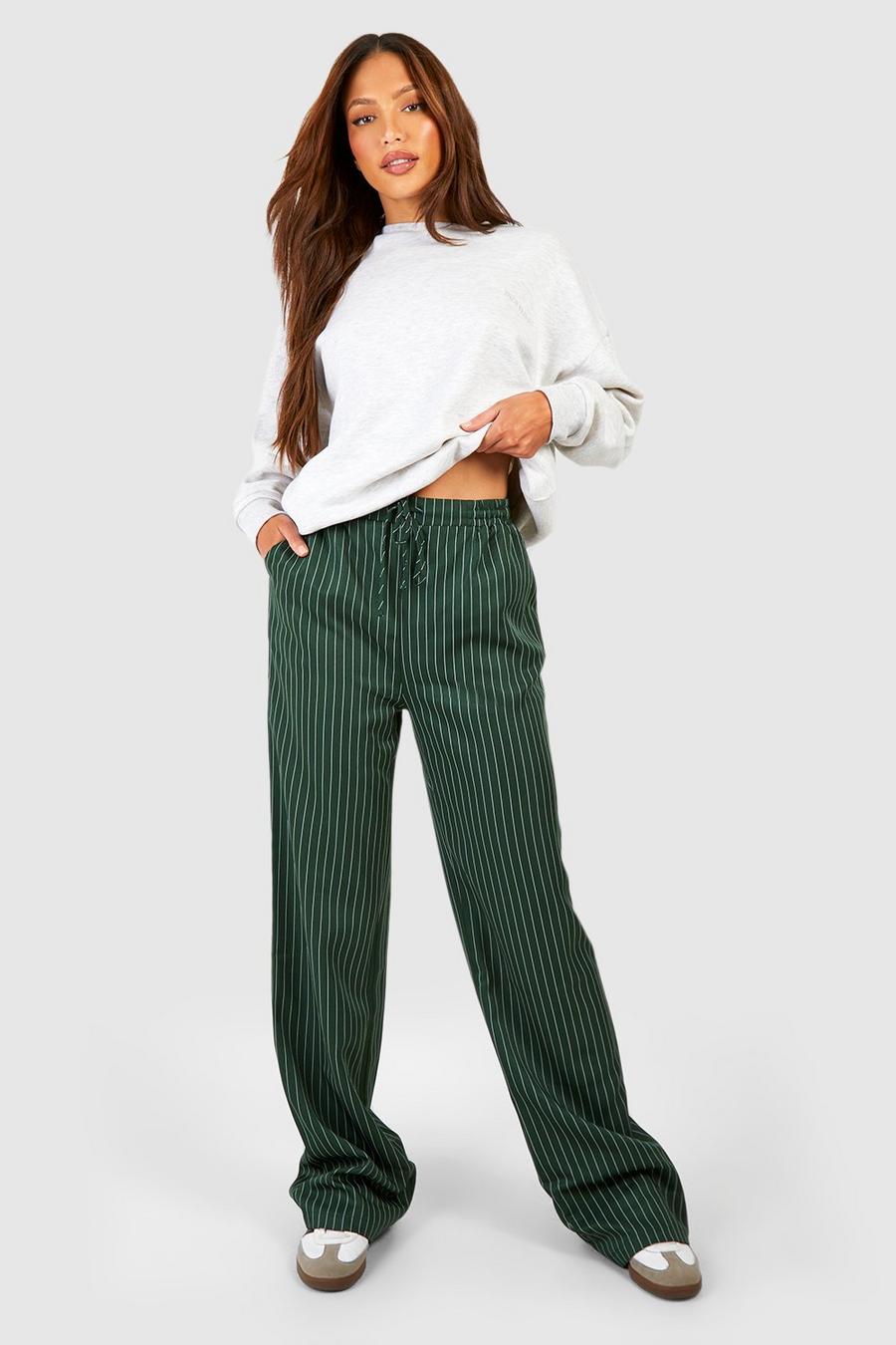 Green Tall Pinstripe Relaxed Wide Leg Trouser image number 1