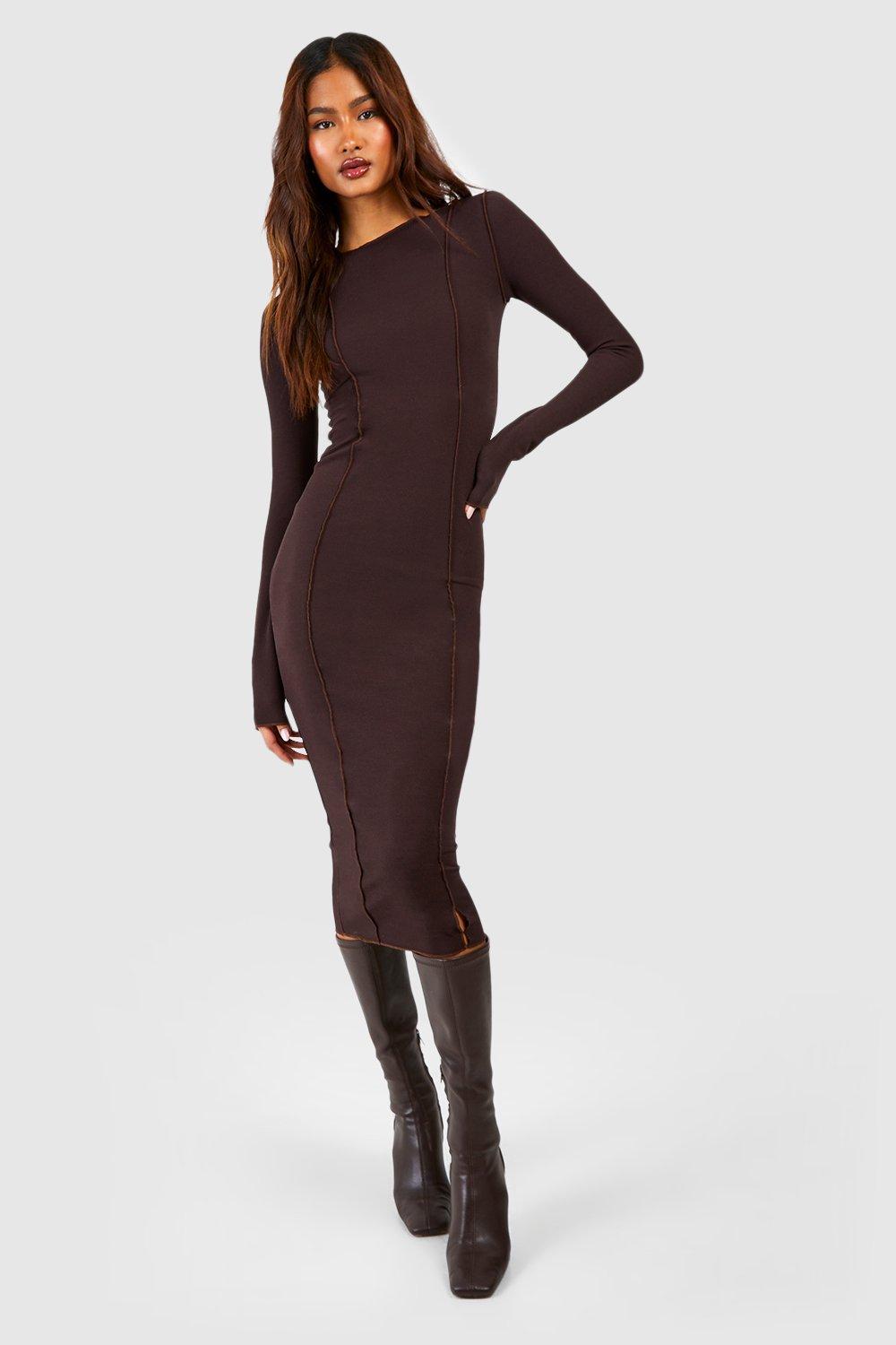 Tall Exposed Seam Slash Neck Midi Dress | boohoo