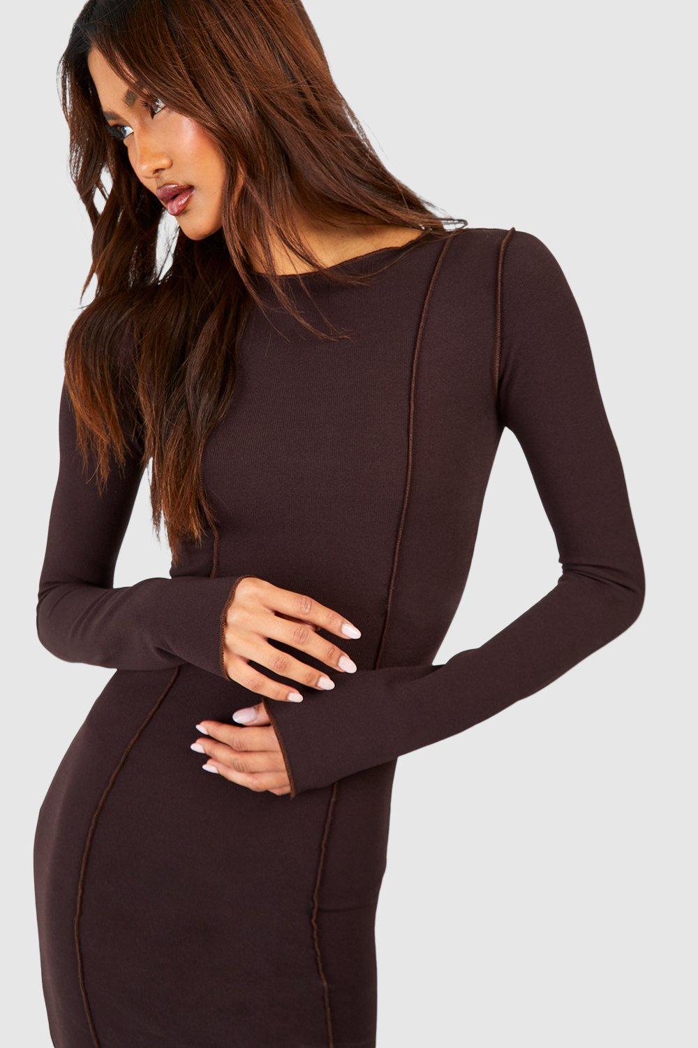 Boohoo Maternity Basic Racer Neck Midi Dress in Brown