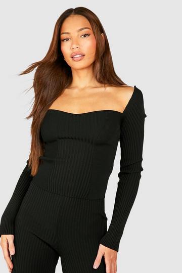 Tall Sweetheart Rib Knit Fitted Top black