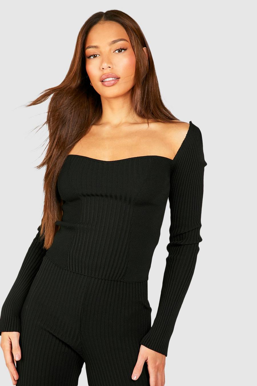 Black Tall Sweetheart Rib Knit Fitted Top image number 1