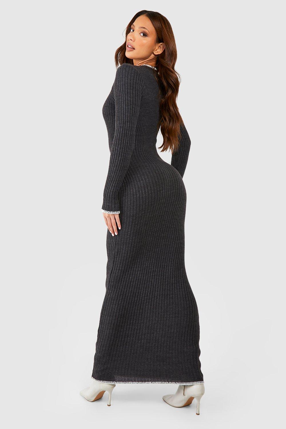 HUSH Karo Rib Knit Maxi Dress, Charcoal Marl, 4