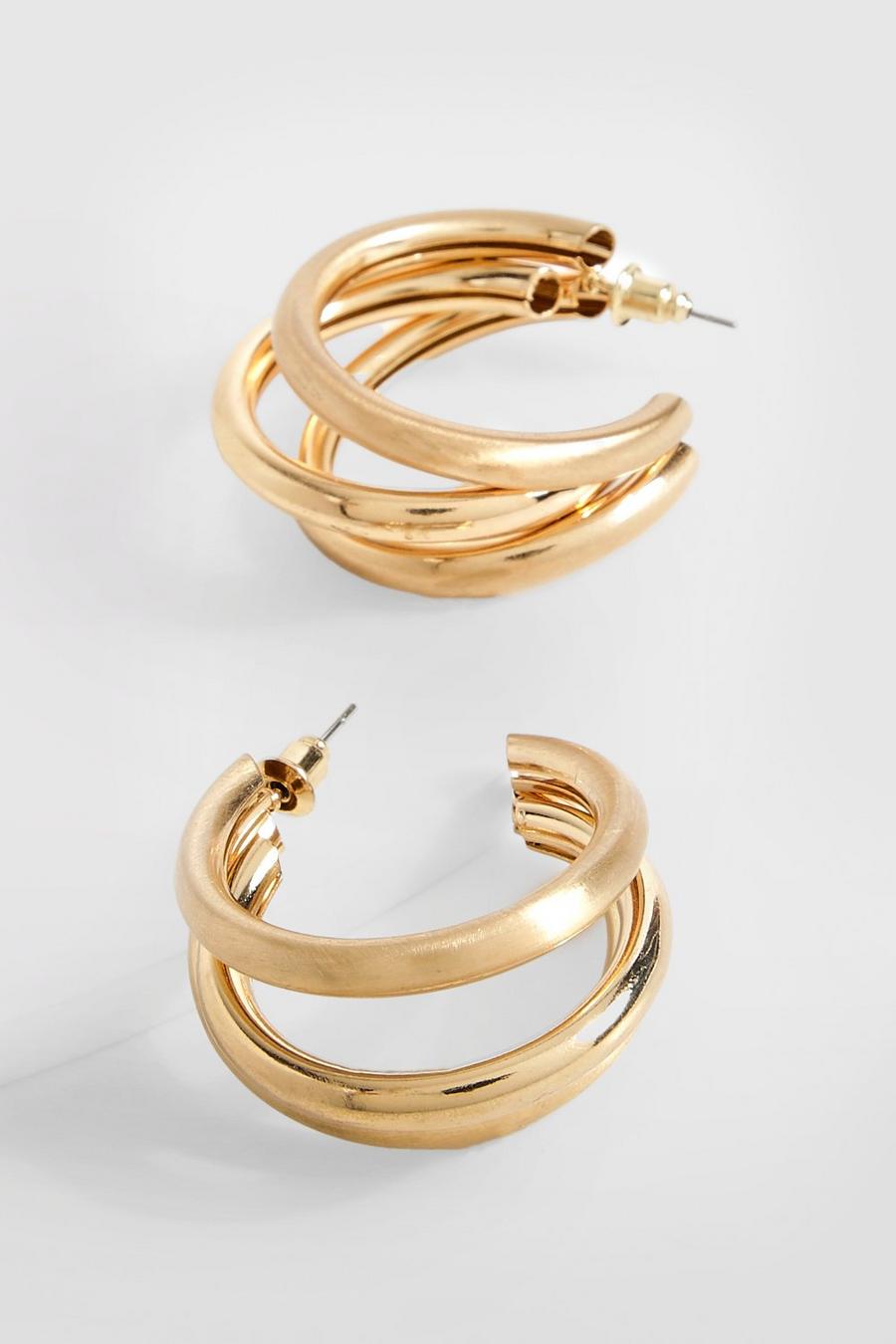 Gold Triple Hoop Earrings  image number 1