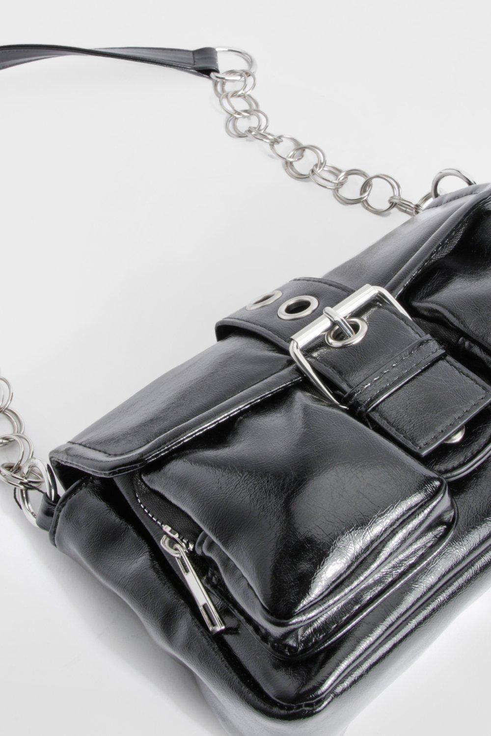 Large Buckle Detail Pocket Shoulder Bag