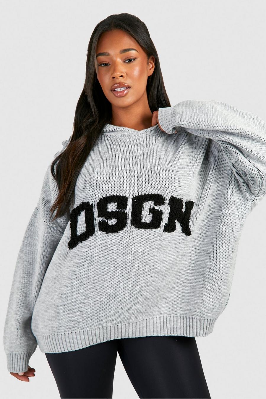 Light grey Plus Dsgn Stickad hoodie