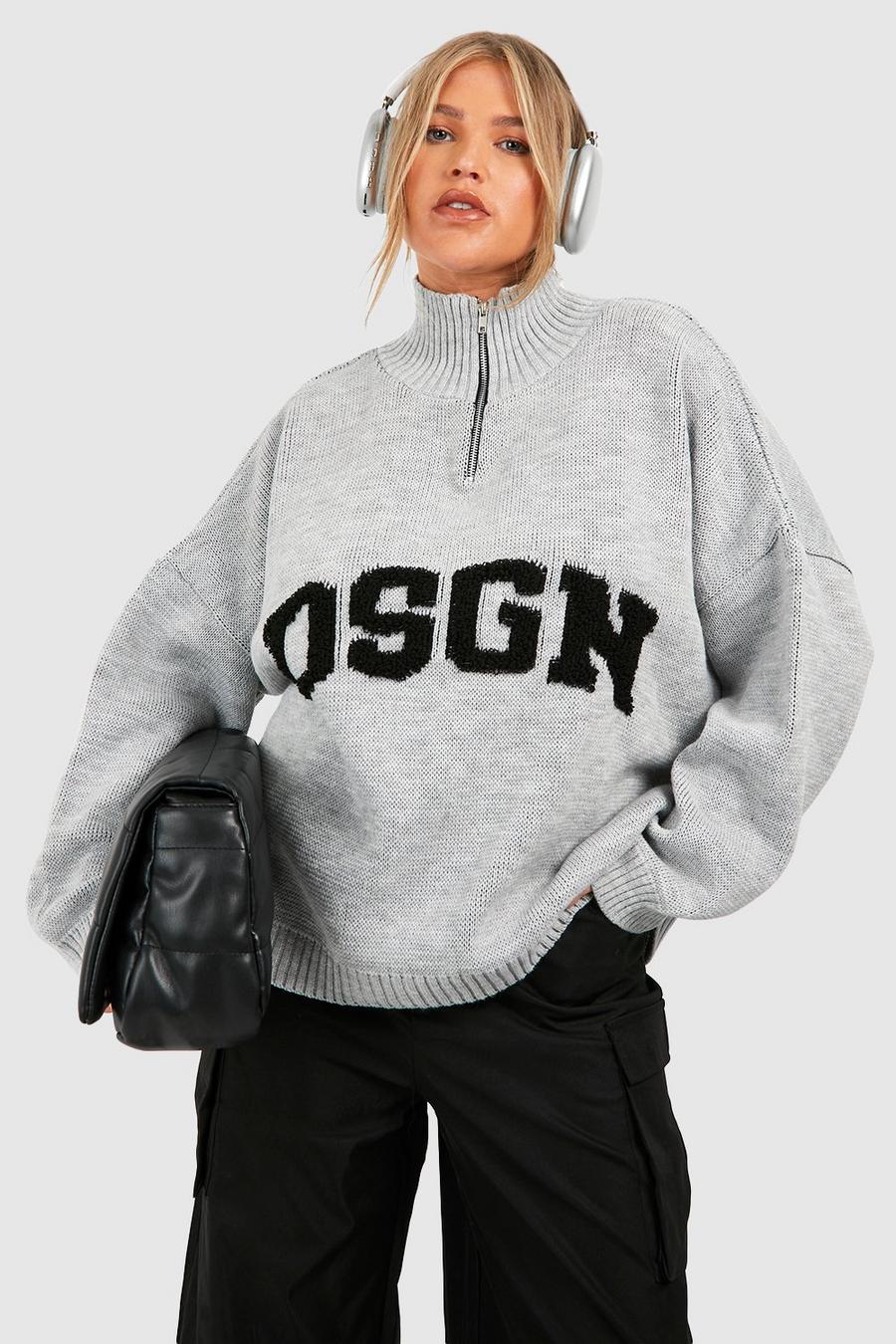 Light grey Plus Dsgn Half Zip Jumper