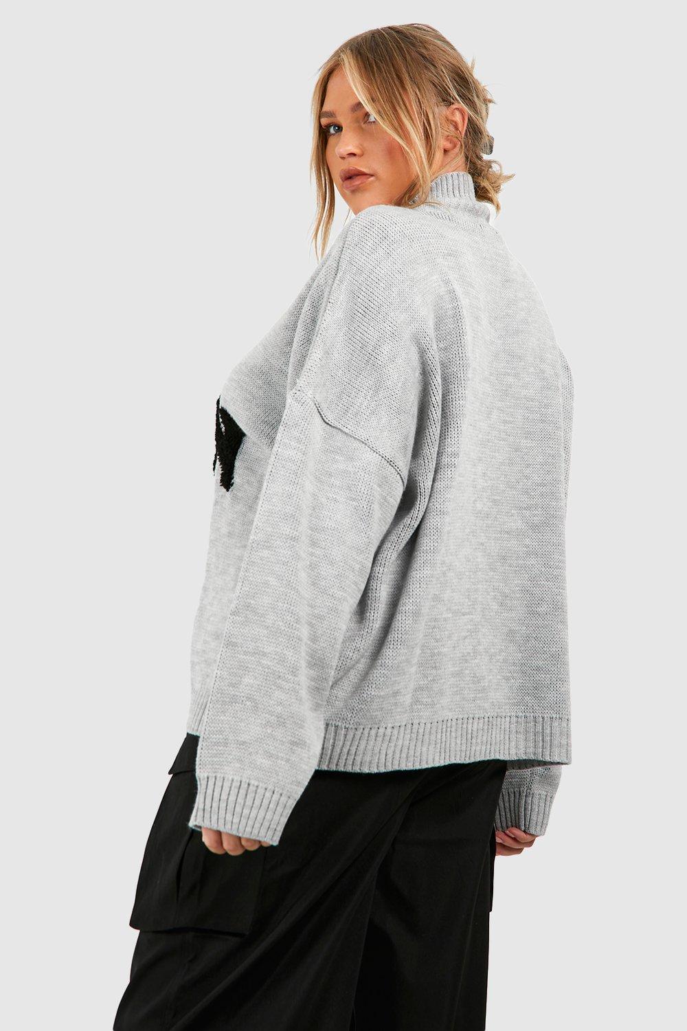 Oversized Half-zip Sweater - Light gray - Ladies